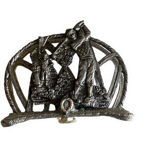 Vintage Metzke Pewter Golf Scene Card/Letter Holder - Made In USA